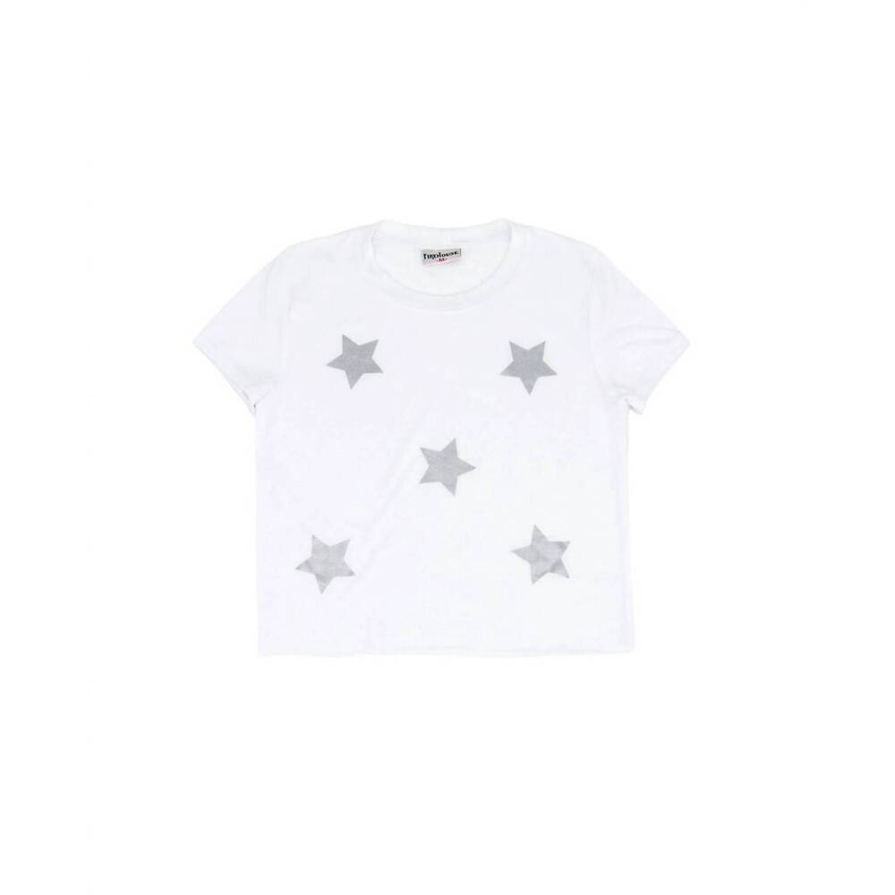 NEW FIREHOUSE girl's silver star toss tee in white